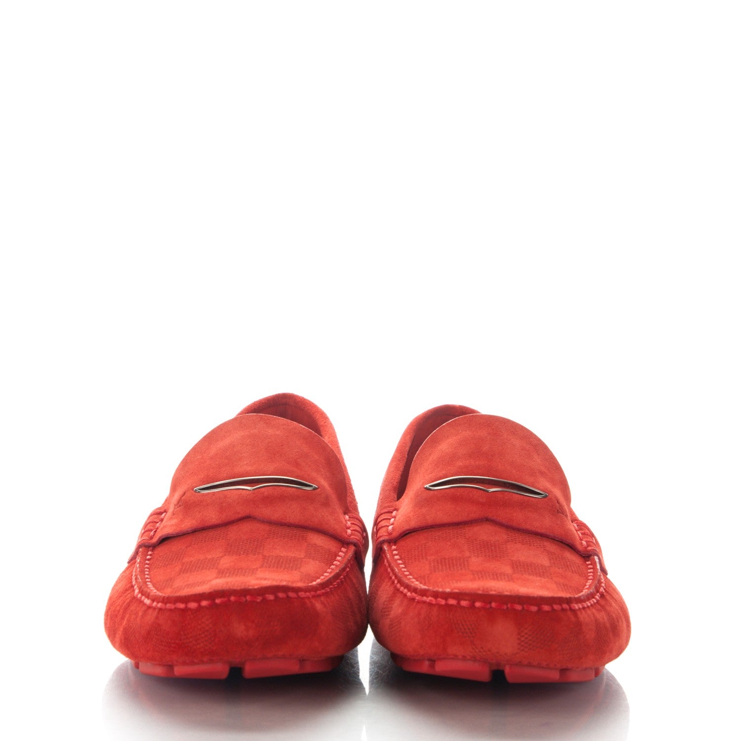 Louis Vuitton Suede Damier Shade Moccasin Loafers 8 Rouge 2 of 8