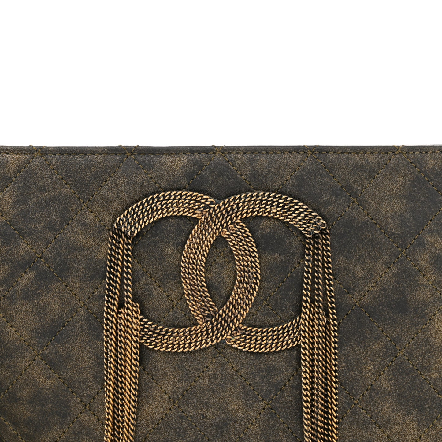 Calfskin Quilted Chain CC Chain Clutch Argent Fonce