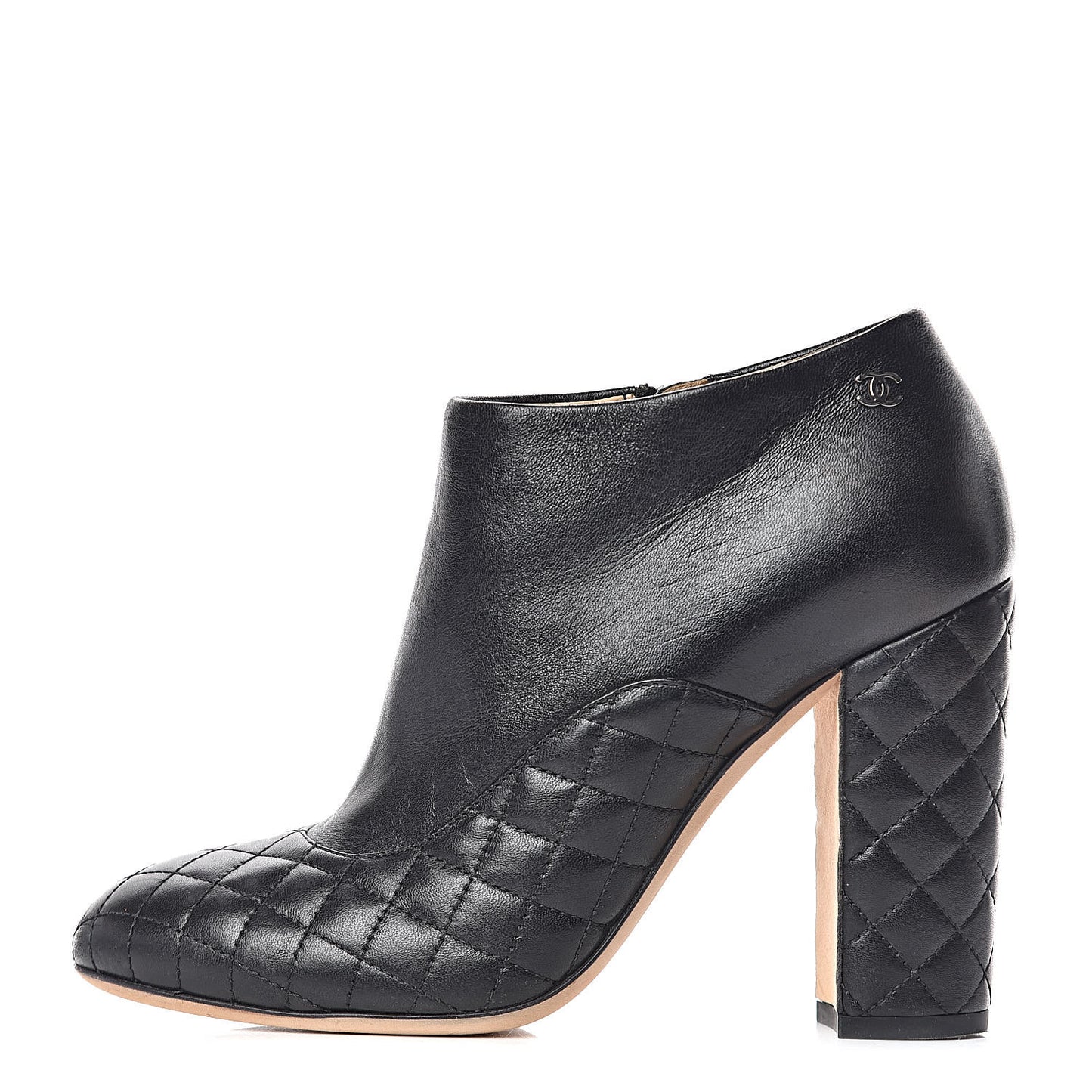 Lambskin Quilted CC Booties 38 Black