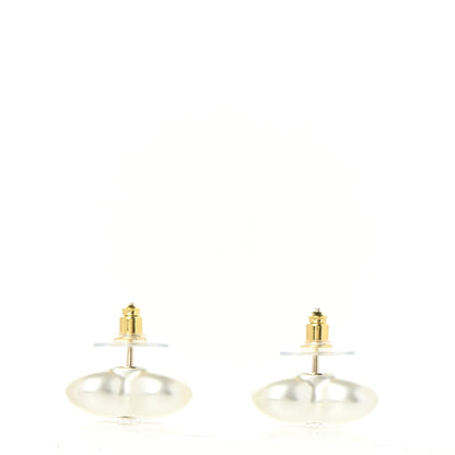 Chanel Pearl Crystal CC Heart Earrings Gold 3 of 5