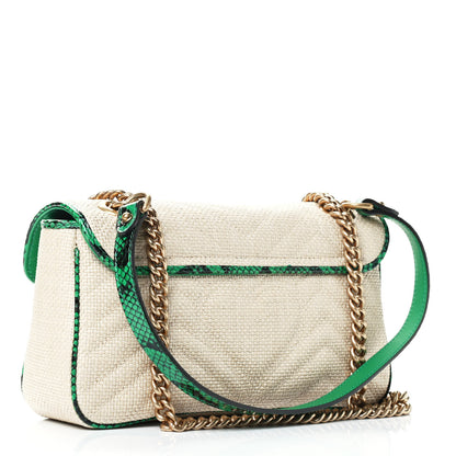 Gucci Raffia Elaphe Matelasse Small GG Marmont Shoulder Bag Natural New Shamarock 2 of 4