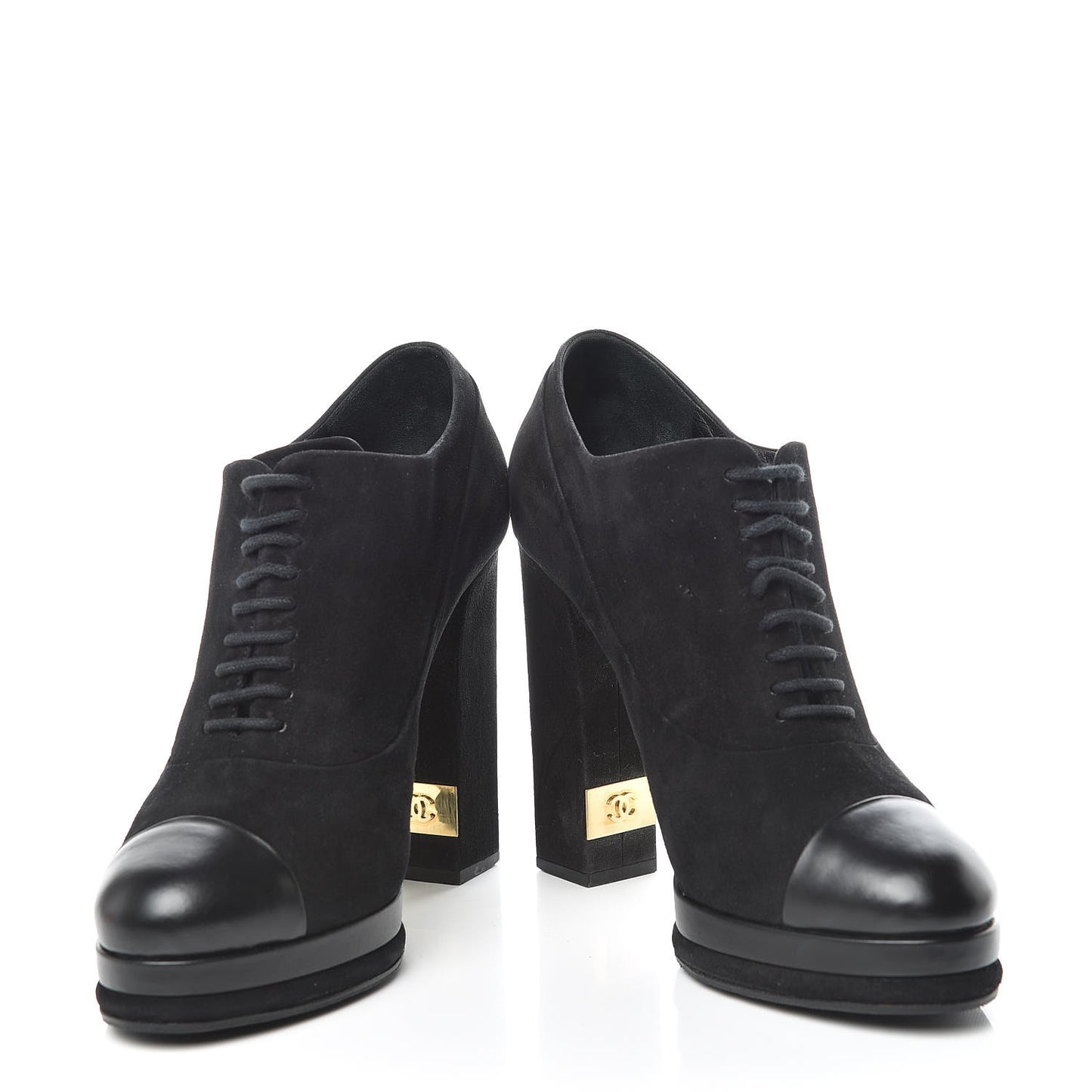 Suede Cap Toe Lace Up Booties 41 Black