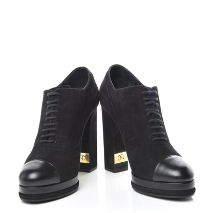 Chanel Suede Cap Toe Lace Up Booties 41 Black 6 of 16