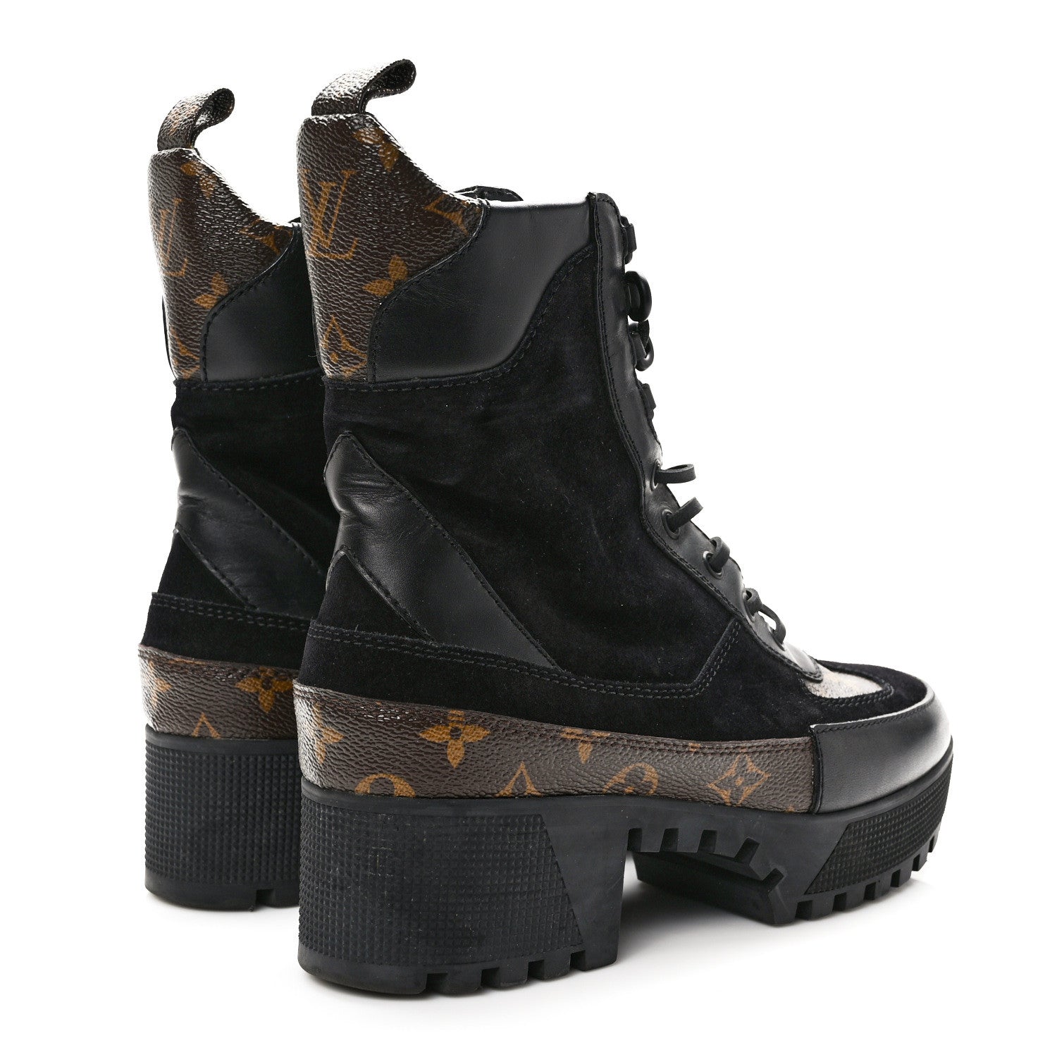Louis Vuitton Suede Calfskin Monogram Laureate Platform Desert Boots 39 Black 4 of 9
