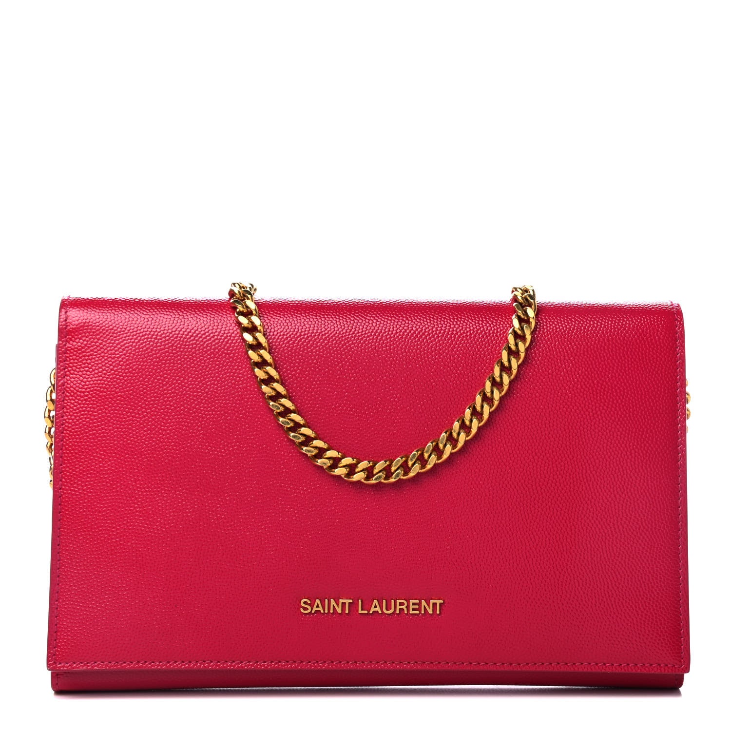 Saint Laurent Grain de Poudre Classic Letters Chain Wallet Fuchsia 1 of 4