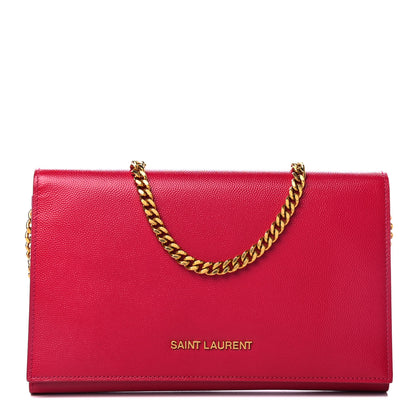 Saint Laurent Grain de Poudre Classic Letters Chain Wallet Fuchsia 1 of 4