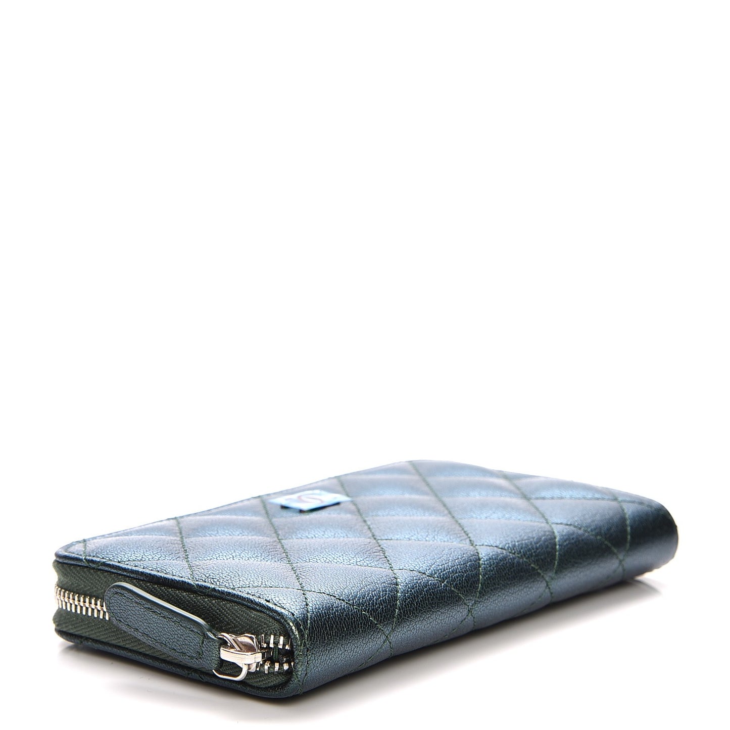 Iridescent Goatskin Quilted Small Zip Around Wallet Green