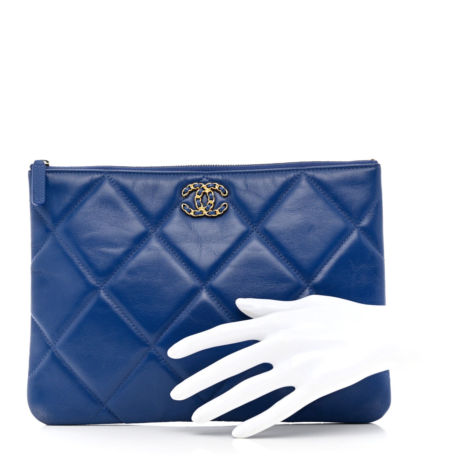 Chanel Goatskin Quilted Large Chanel 19 Pouch Dark Blue 2 of 7