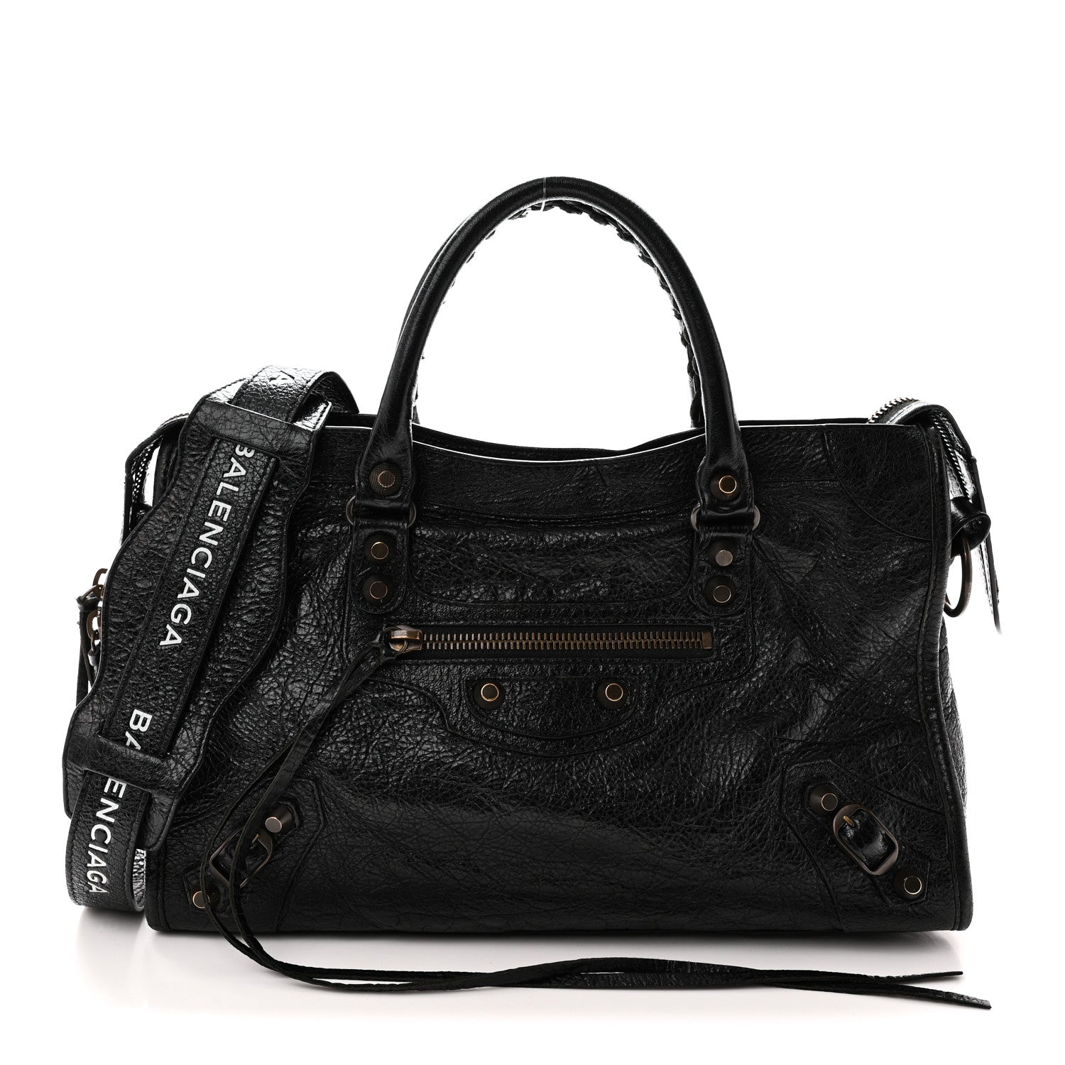 Balenciaga Agneau Classic Hardware S City Logo Strap  Black White 1 of 10