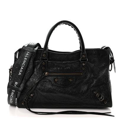 Balenciaga Agneau Classic Hardware S City Logo Strap  Black White 1 of 10