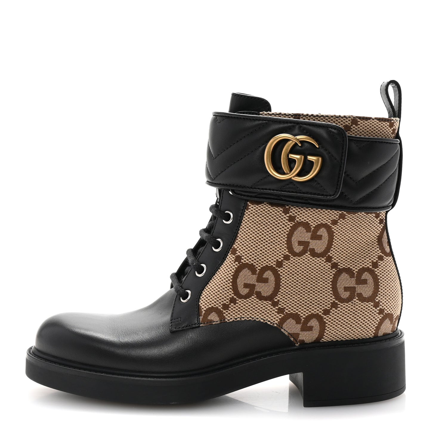 Flores Calfskin Monogram Maxi GG Nappa Matelasse Double G 40mm Ankle Boots 39 Black Camel Ebony