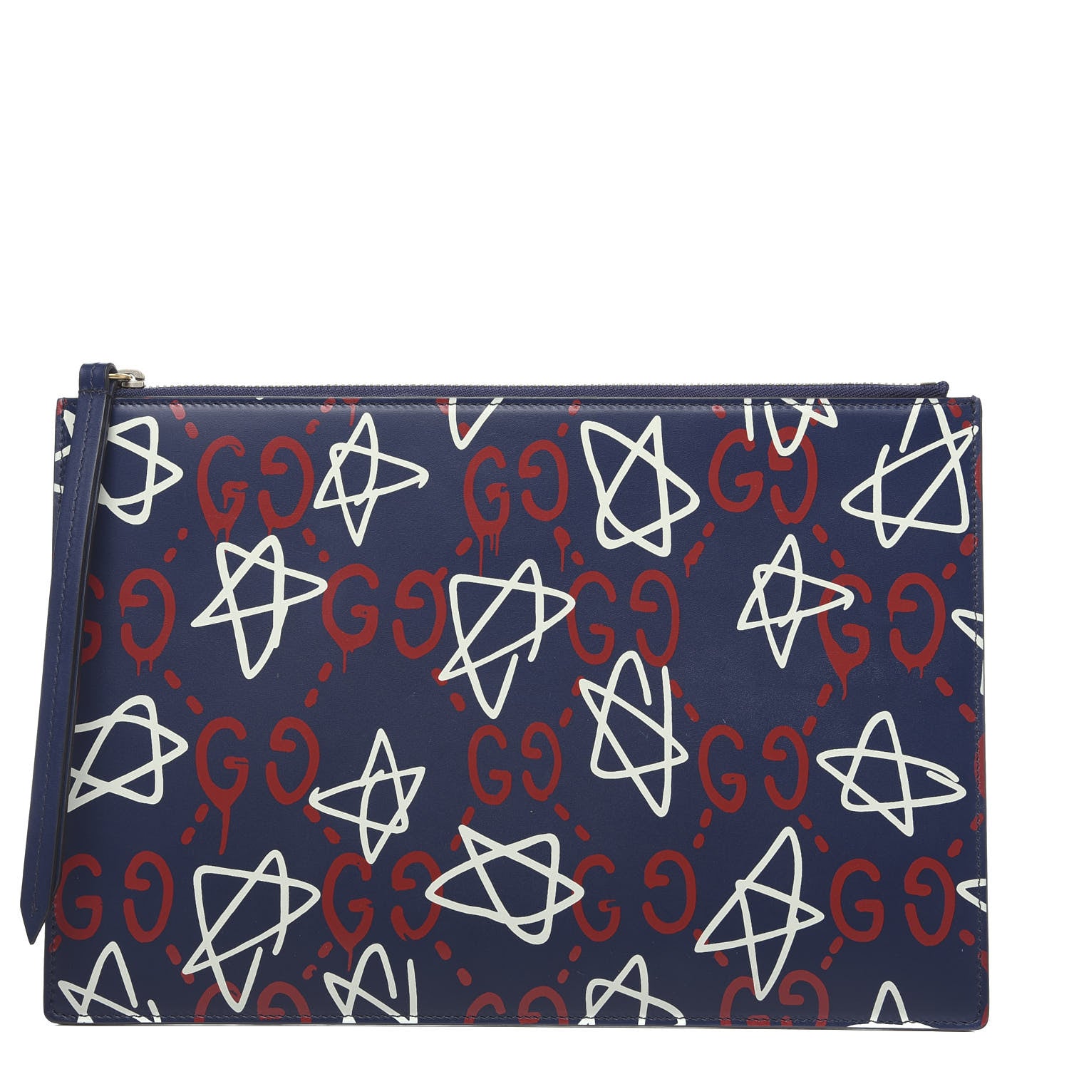 Gucci Calfskin GucciGhost Print Pouch Blue Agata Hibiscus Red 1 of 7