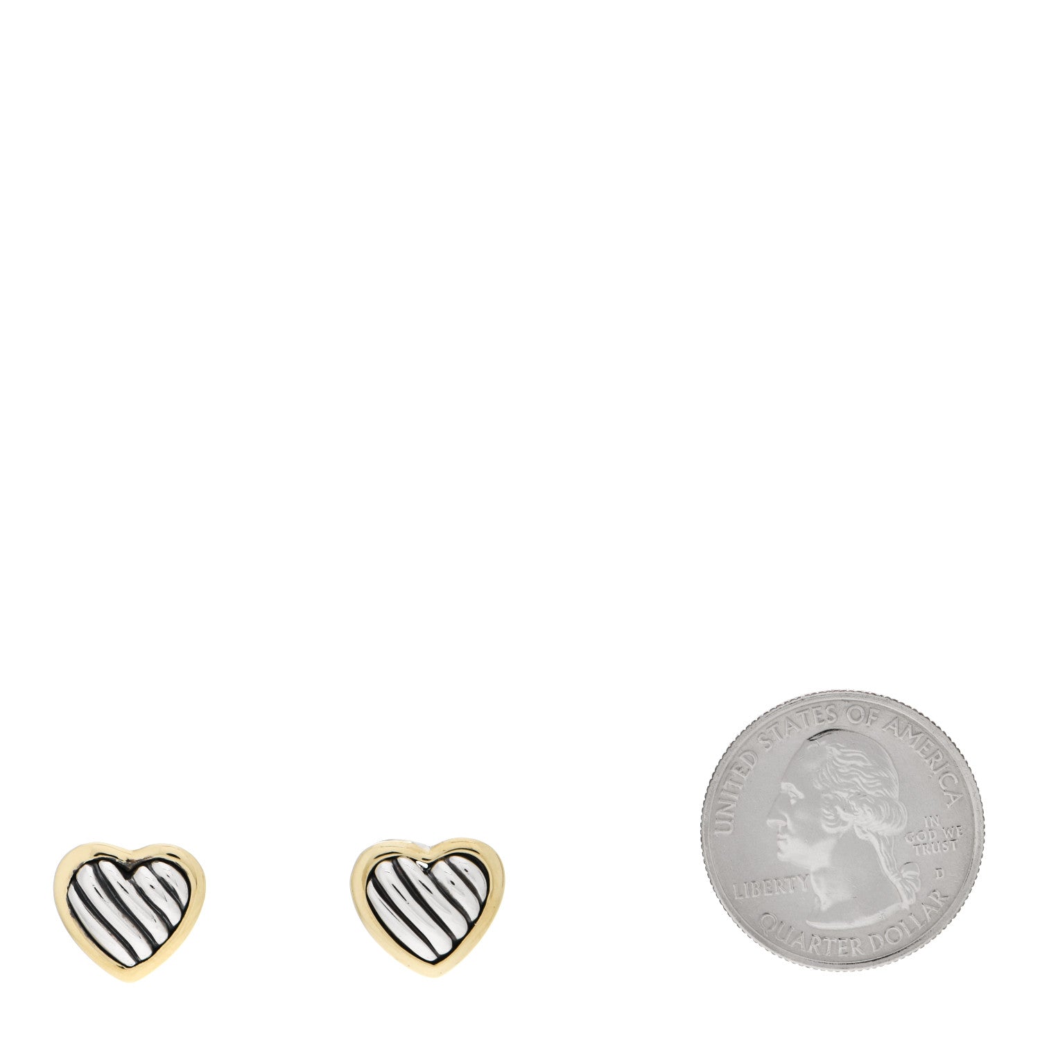 David Yurman Sterling Silver 18K Yellow Gold Cable Heart Earrings 2 of 5