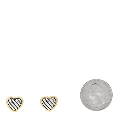 David Yurman Sterling Silver 18K Yellow Gold Cable Heart Earrings 2 of 5