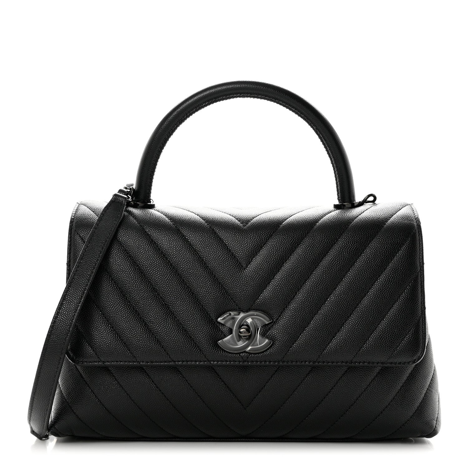 Chanel Caviar Chevron Quilted Small Coco Handle Flap So Black 1 of 9