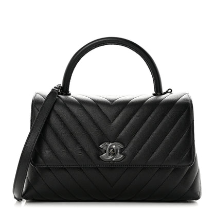 Chanel Caviar Chevron Quilted Small Coco Handle Flap So Black 1 of 9