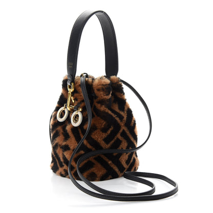 Fendi Shearling Vitello Dolce F is Fendi Macro FF 1974 Mini Mon Tresor Bucket Bag Tobacco Black 3 of 9