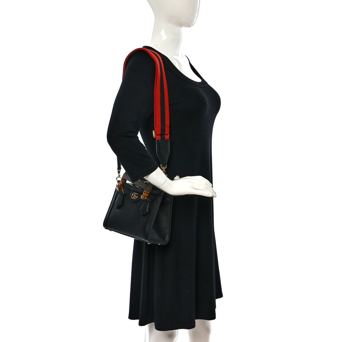 Textured Dollar Calfskin Web Mini Diana Tote Bag Black