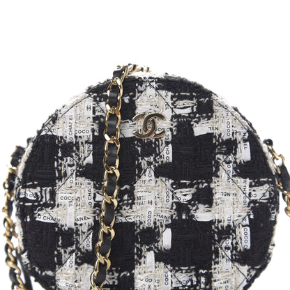 Chanel Tweed Quilted Round Clutch With Chain Black Ecru White 8 of 9