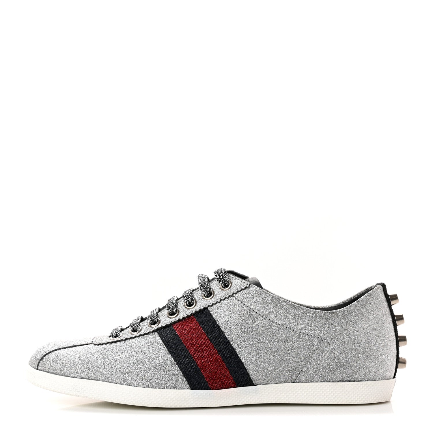 Gucci Glitter Fabric Studded Web Mens Sneakers 6 Silver 1 of 9