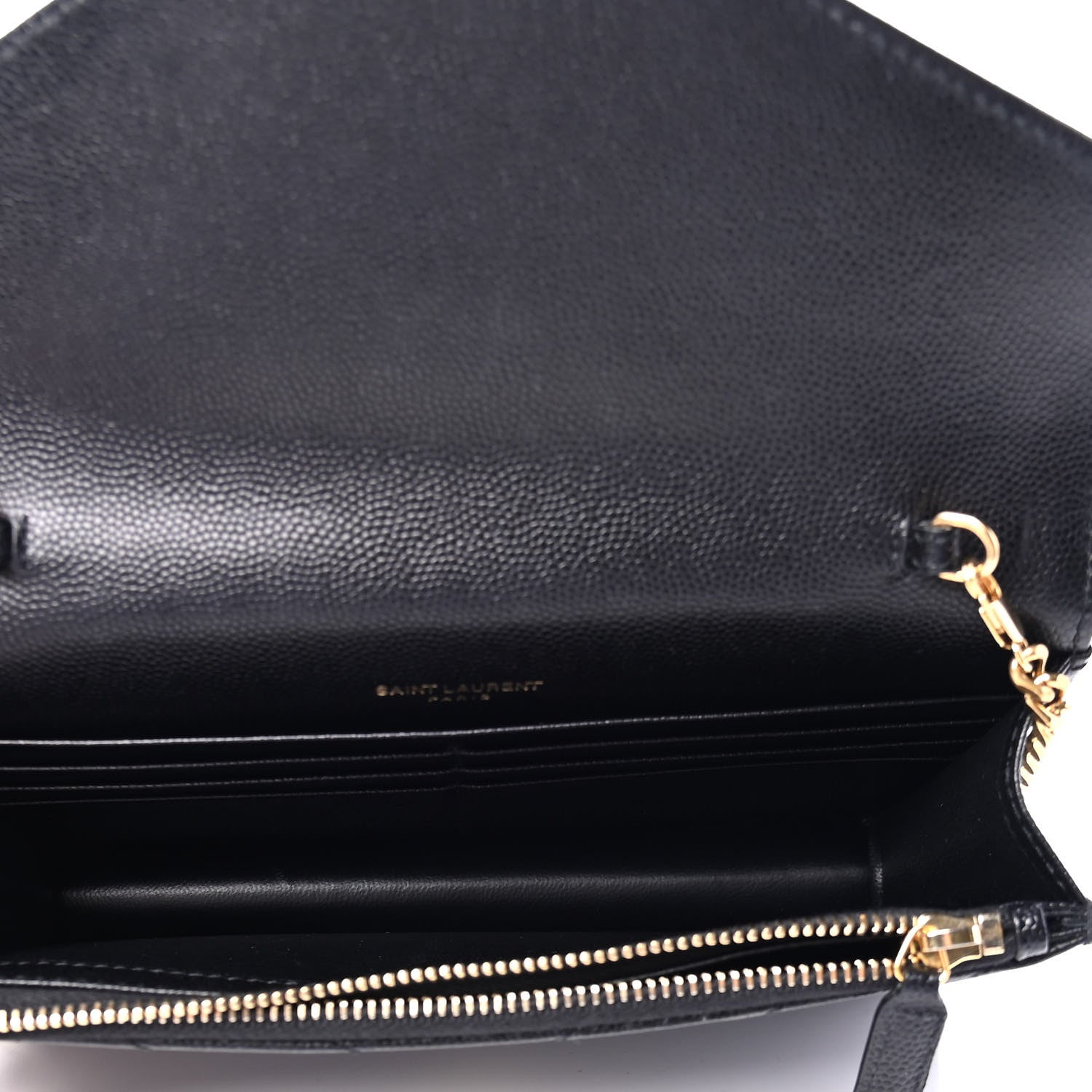 Saint Laurent Grain De Poudre Matelasse Chevron Monogram Envelope Chain Wallet Black 4 of 4