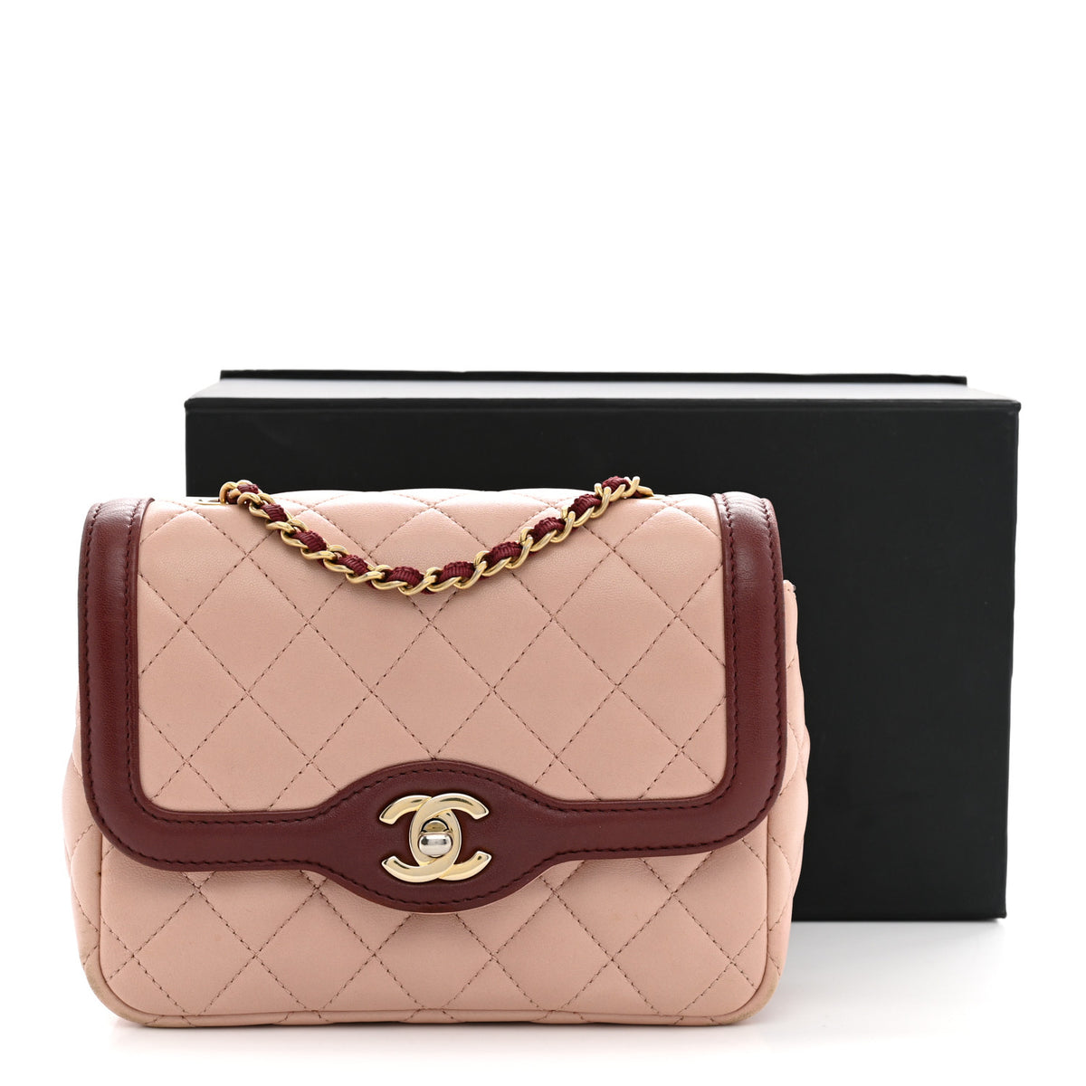 Lambskin Quilted Mini Two Tone Day Flap Pink Burgundy