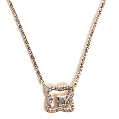 David Yurman Sterling Silver 18k Yellow Gold Pave Diamond 17mm Quatrefoil Lariat Necklace 1 of 5