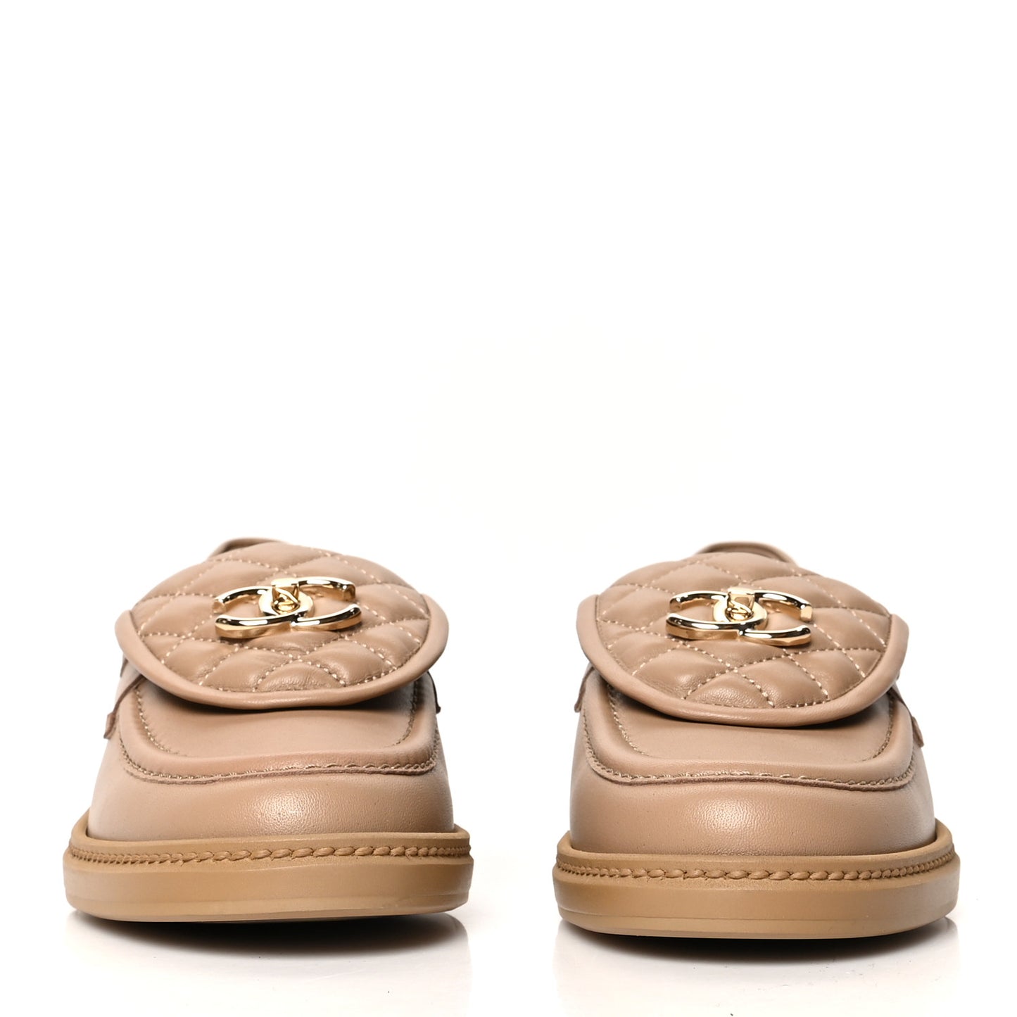 Lambskin Quilted CC Turnlock Loafers 39 Beige