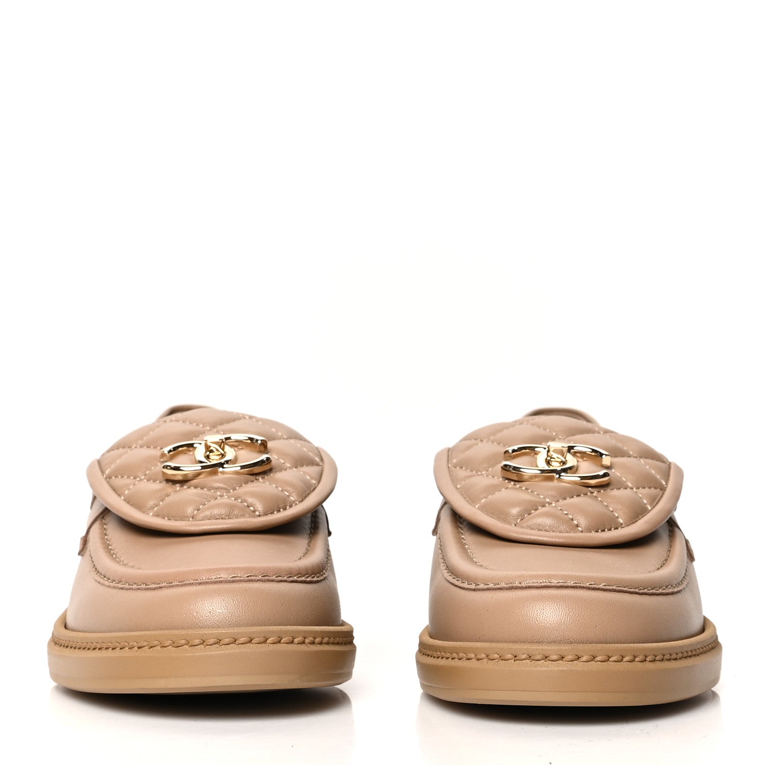 Chanel Lambskin Quilted CC Turnlock Loafers 39 Beige 2 of 8