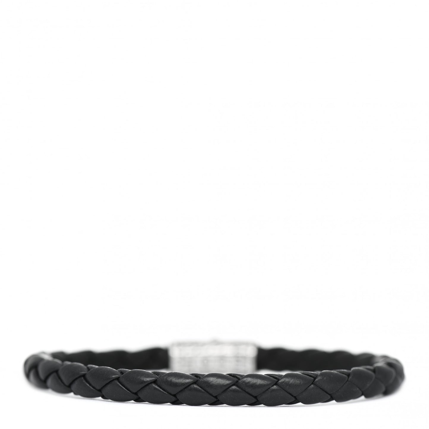 Sterling Silver Leather 5.5mm Classic Chain Station Bracelet Black