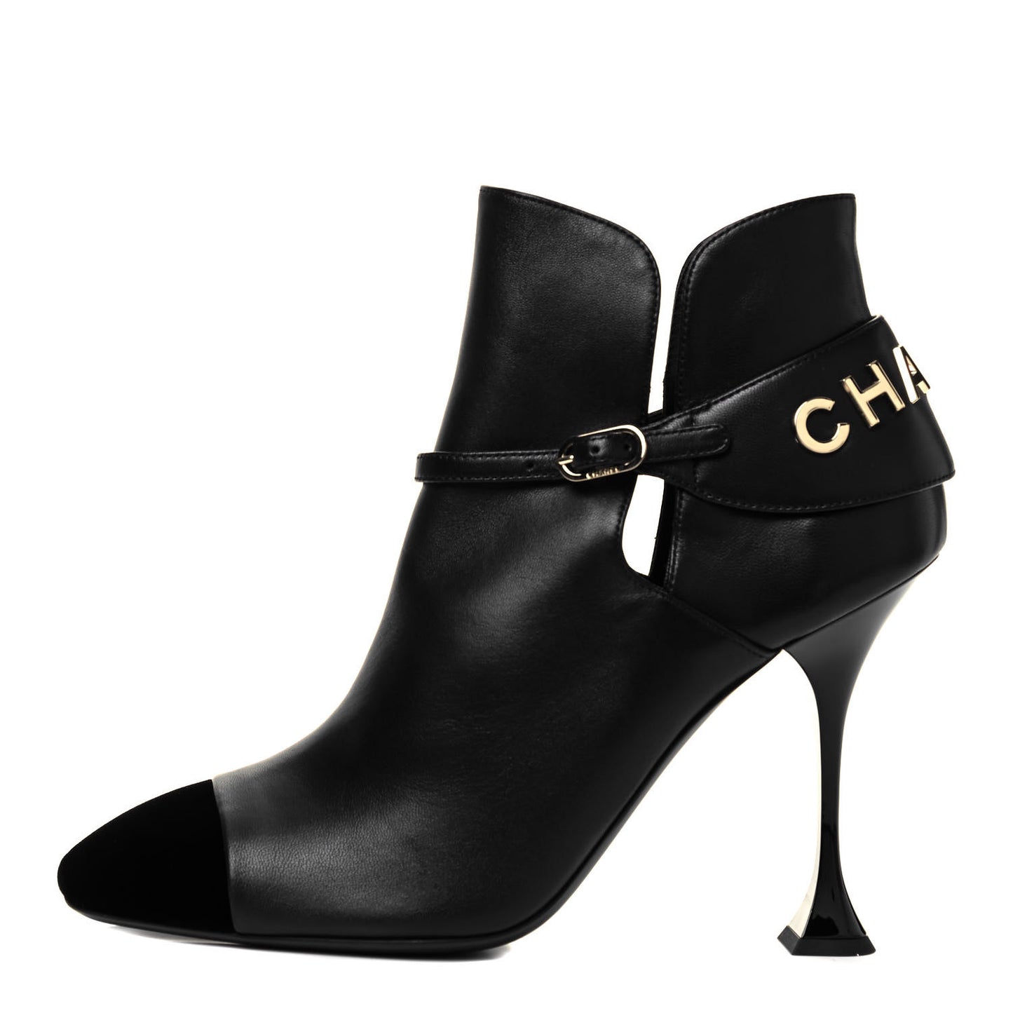 Lambskin Velvet Cap Toe Logo Short Boots 40 Black