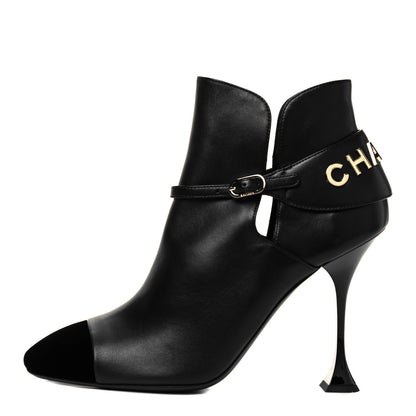 Chanel Lambskin Velvet Cap Toe Logo Short Boots 40 Black 1 of 8