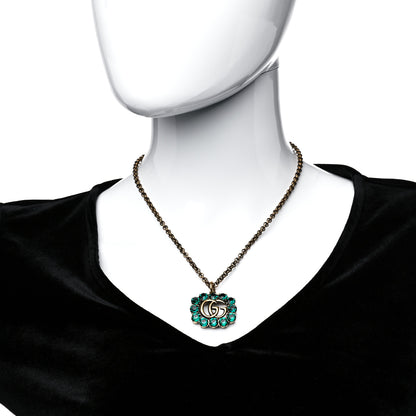 Gucci Crystal Embellished Double G Necklace Aged Gold Green 2 of 5
