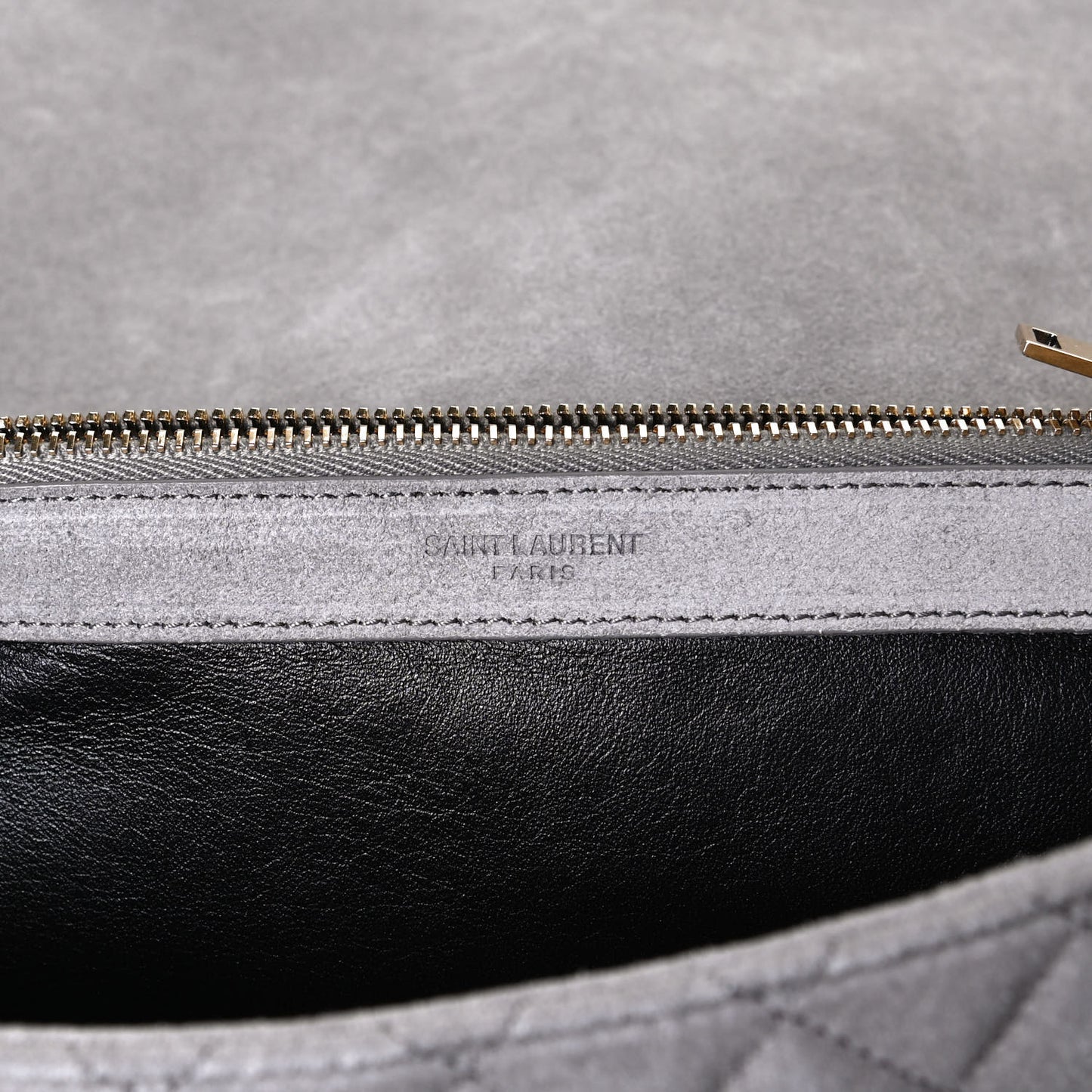 Suede Mixed Matelasse Tri-Quilt Large Monogram Envelope Satchel Grey