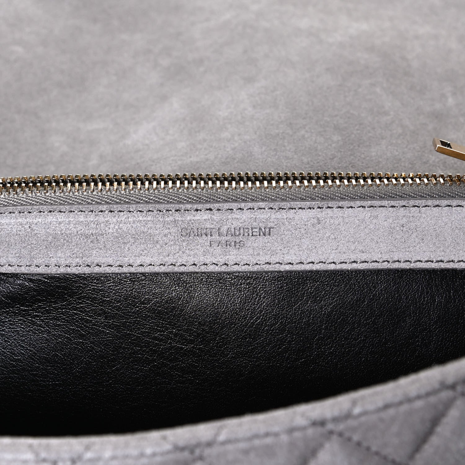 Saint Laurent Suede Mixed Matelasse Tri-Quilt Large Monogram Envelope Satchel Grey 7 of 13