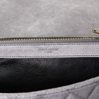 Saint Laurent Suede Mixed Matelasse Tri-Quilt Large Monogram Envelope Satchel Grey 7 of 13