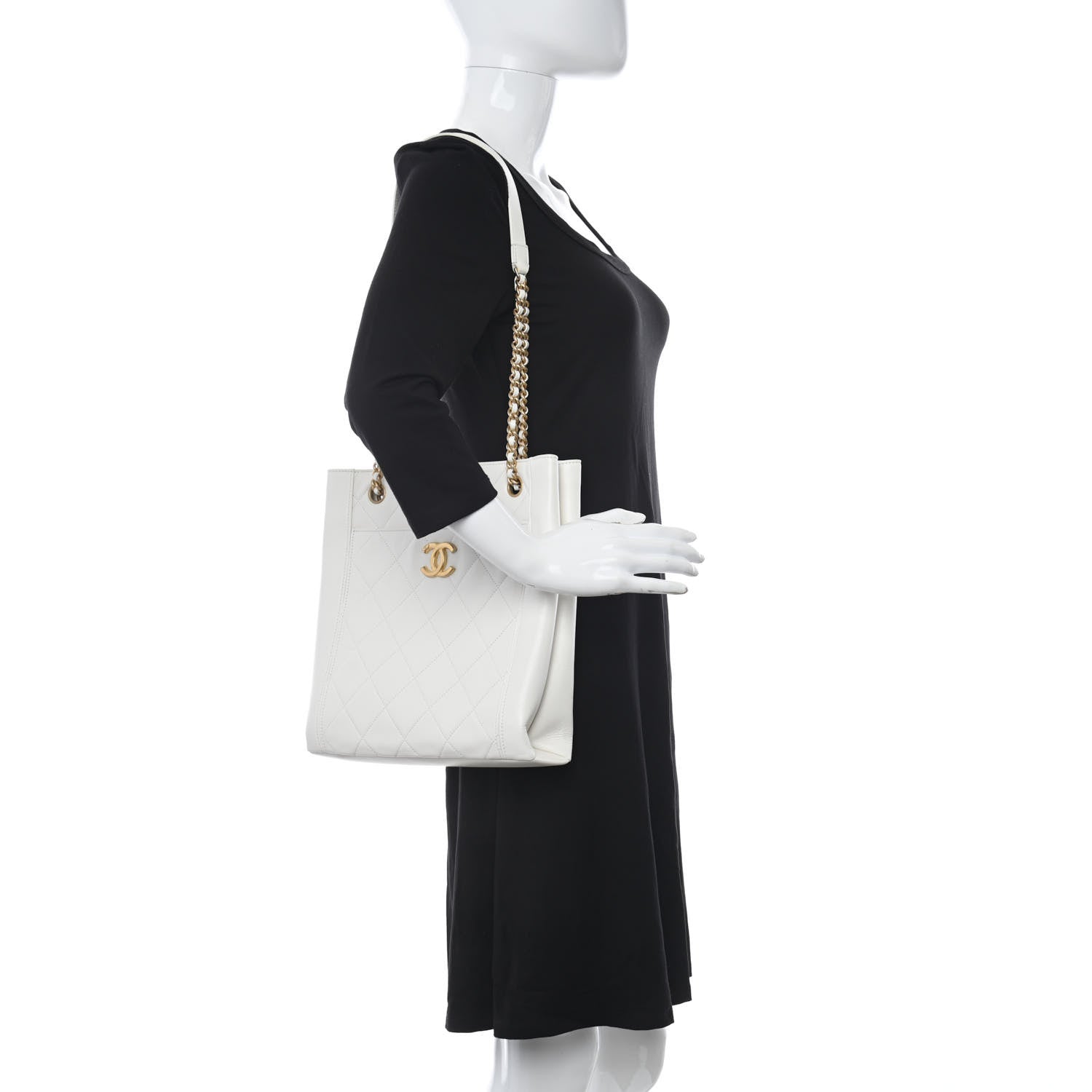 Chanel Calfskin Quilted Small Shopping Tote White 2 of 11