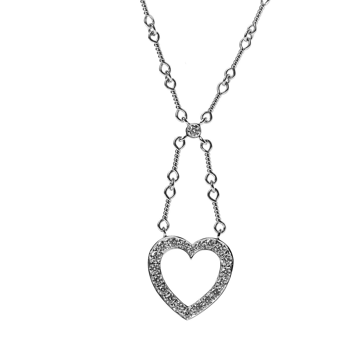 Platinum Diamond Heart Drop Pendant Necklace