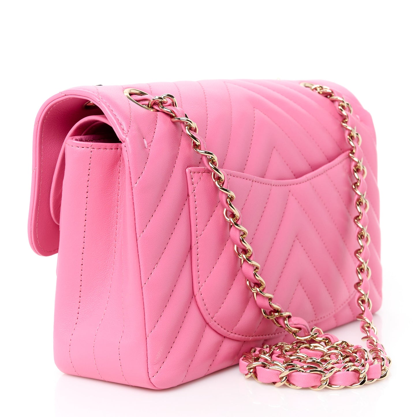 Lambskin Chevron Quilted Small Double Flap Pink