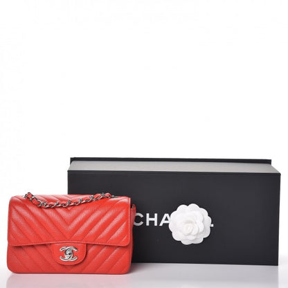 Chanel Caviar Chevron Quilted Mini Rectangular Flap Red 9 of 9