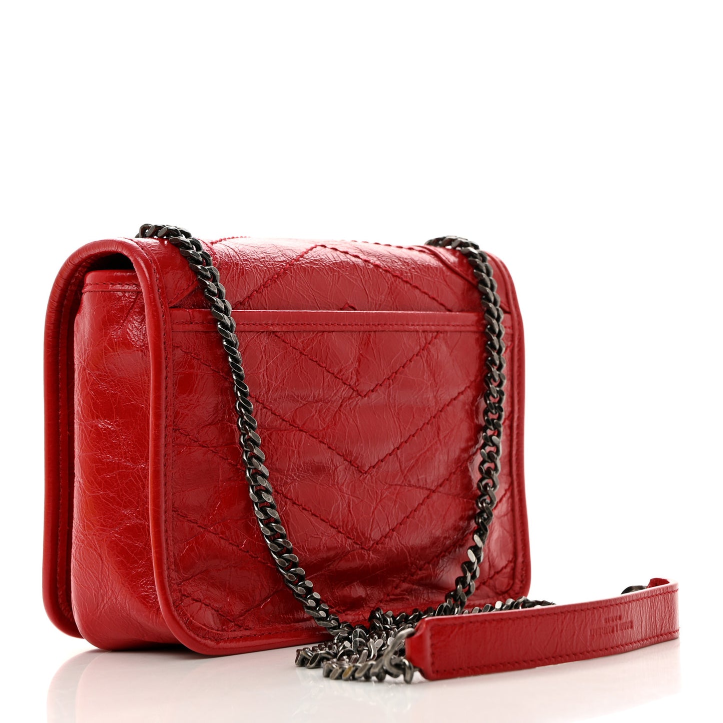 Crinkled Calfskin Matelasse Monogram Niki Chain Wallet Rouge Eros