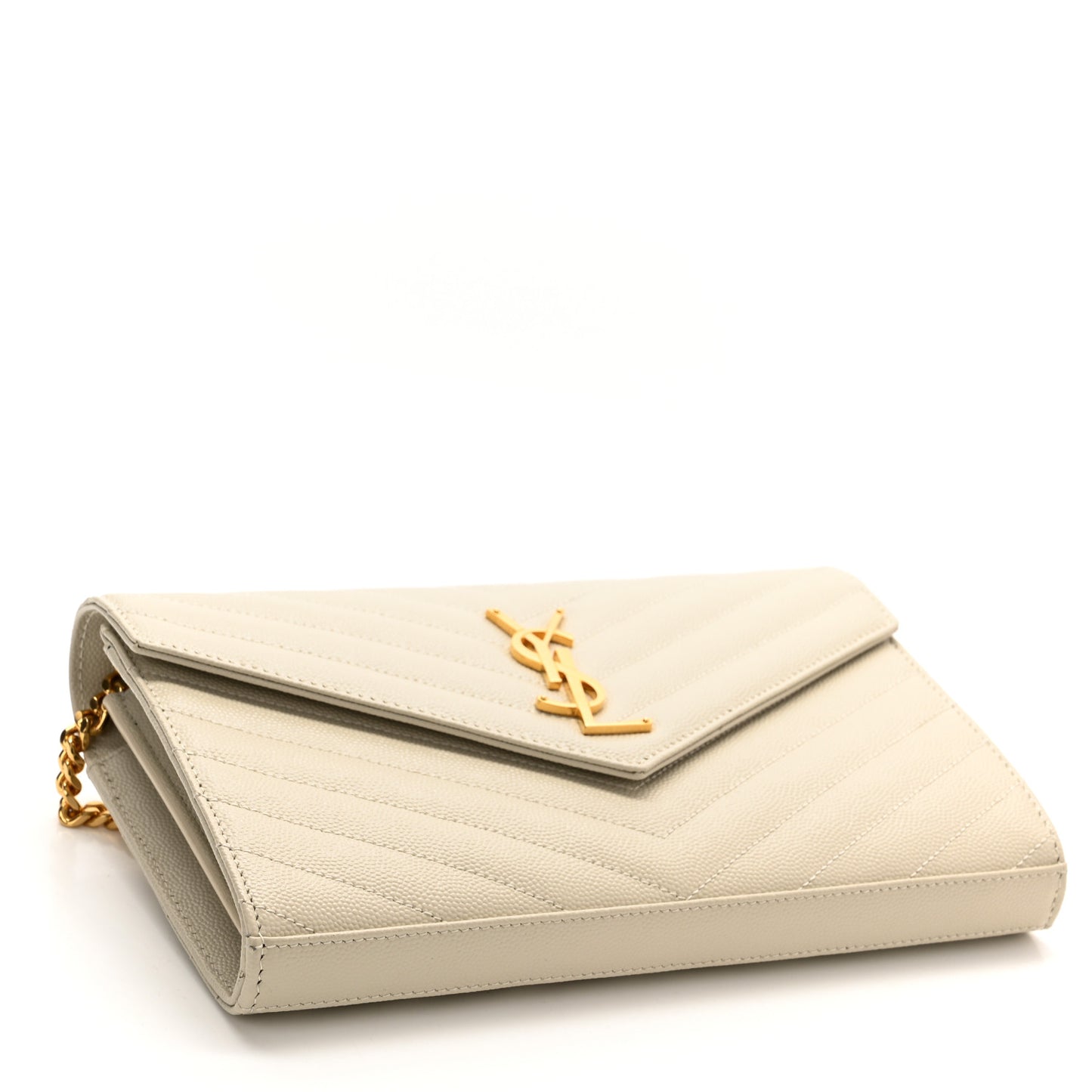 Grain De Poudre Matelasse Chevron Monogram Chain Wallet Crema Soft