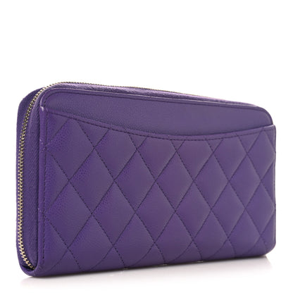 Chanel Caviar Quilted Large Gusset Zip Around Wallet Purple 3 of 9