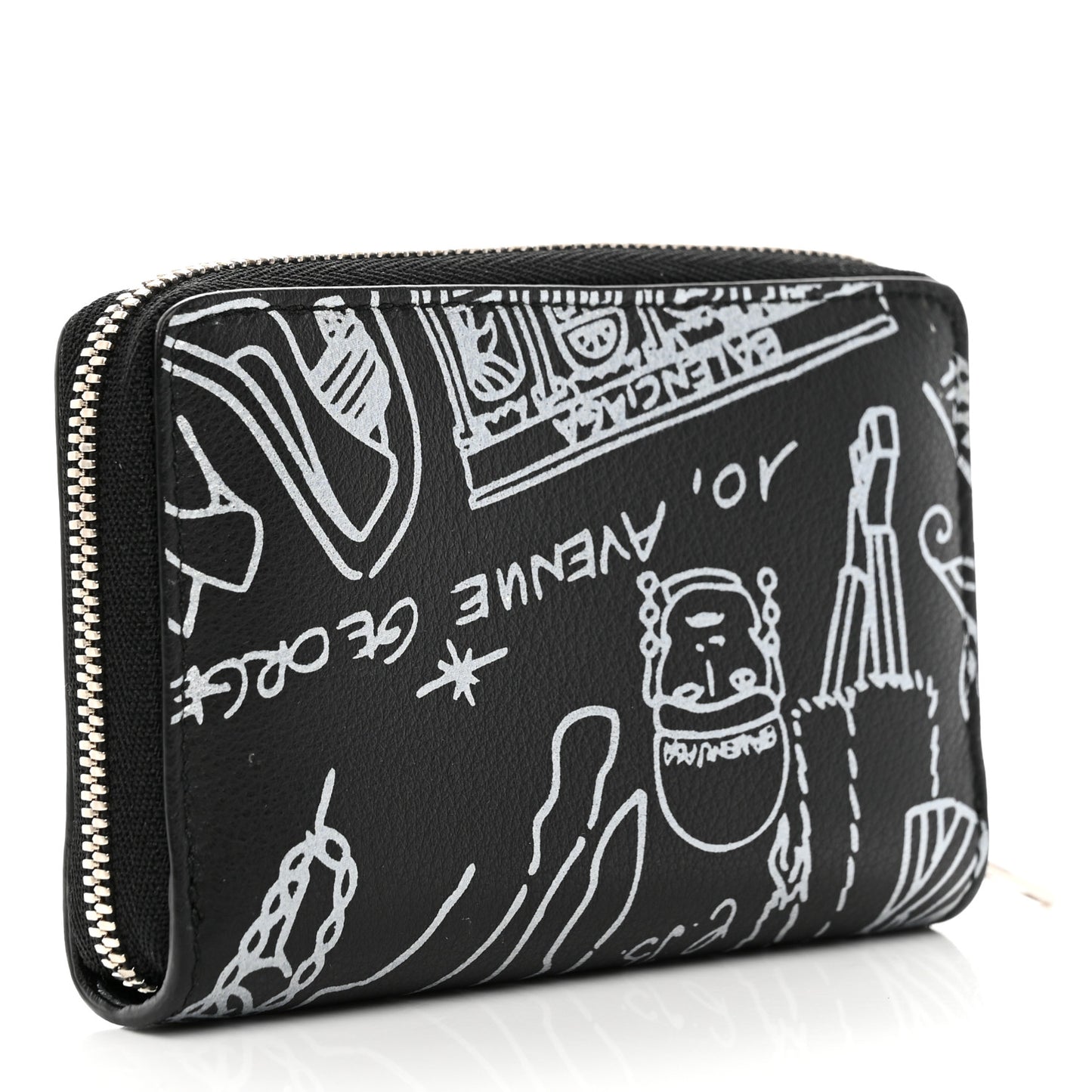 Calfskin Printed Tattoo Everyday Continental Mini Zip Around Wallet Black