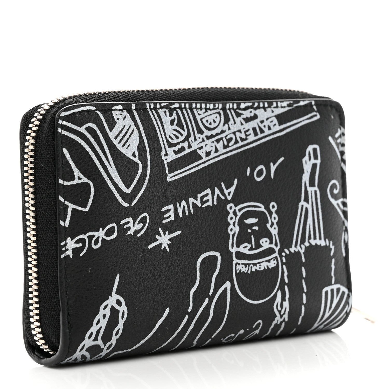 Balenciaga Calfskin Printed Tattoo Everyday Continental Mini Zip Around Wallet Black 3 of 6