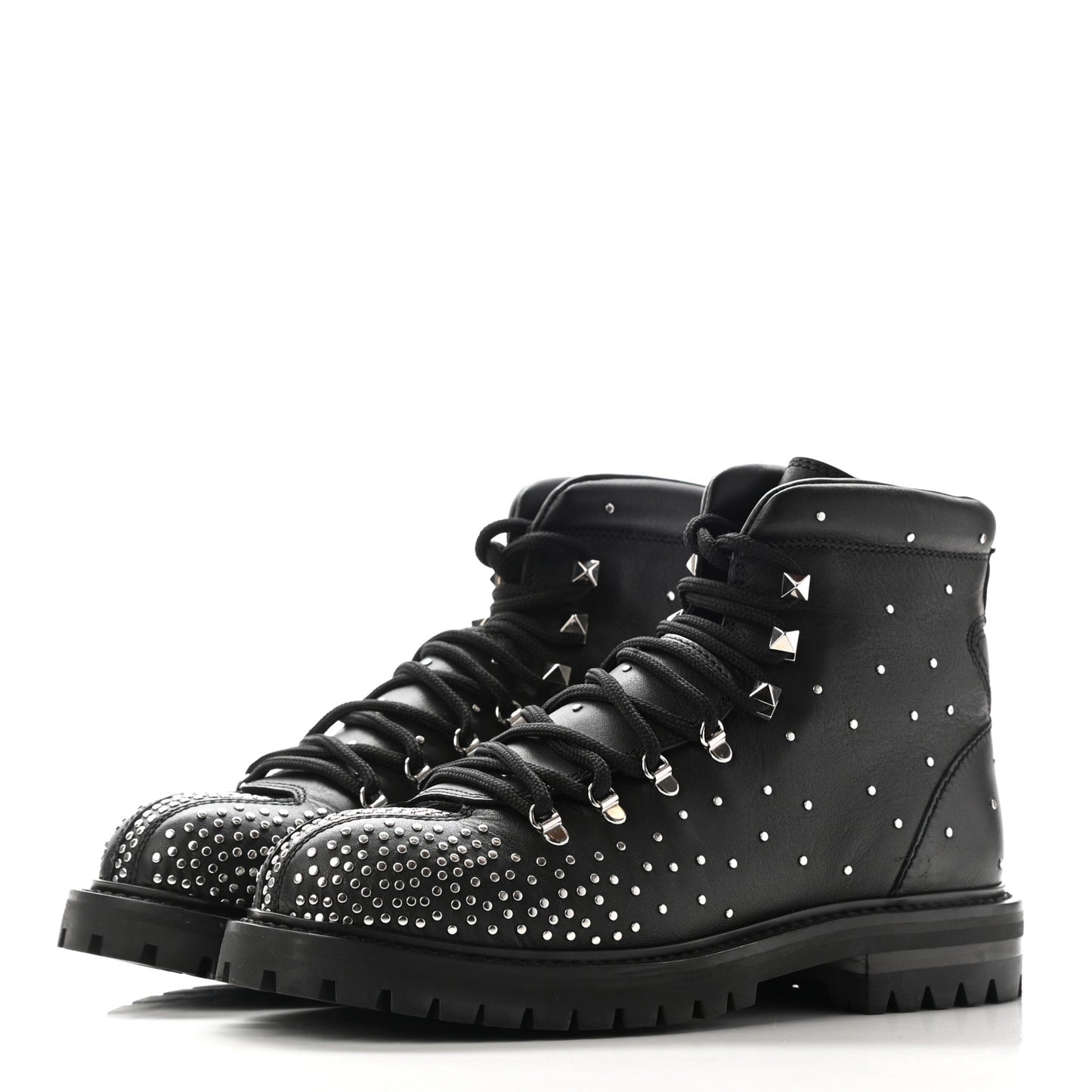 Calfskin Rockstud Studded Combat Boots 37 Black