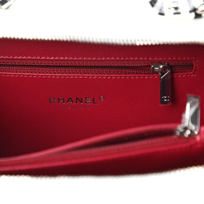 Chanel Caviar Quilted Striped Medium CC Filigree Vanity Case White Black 8 of 11