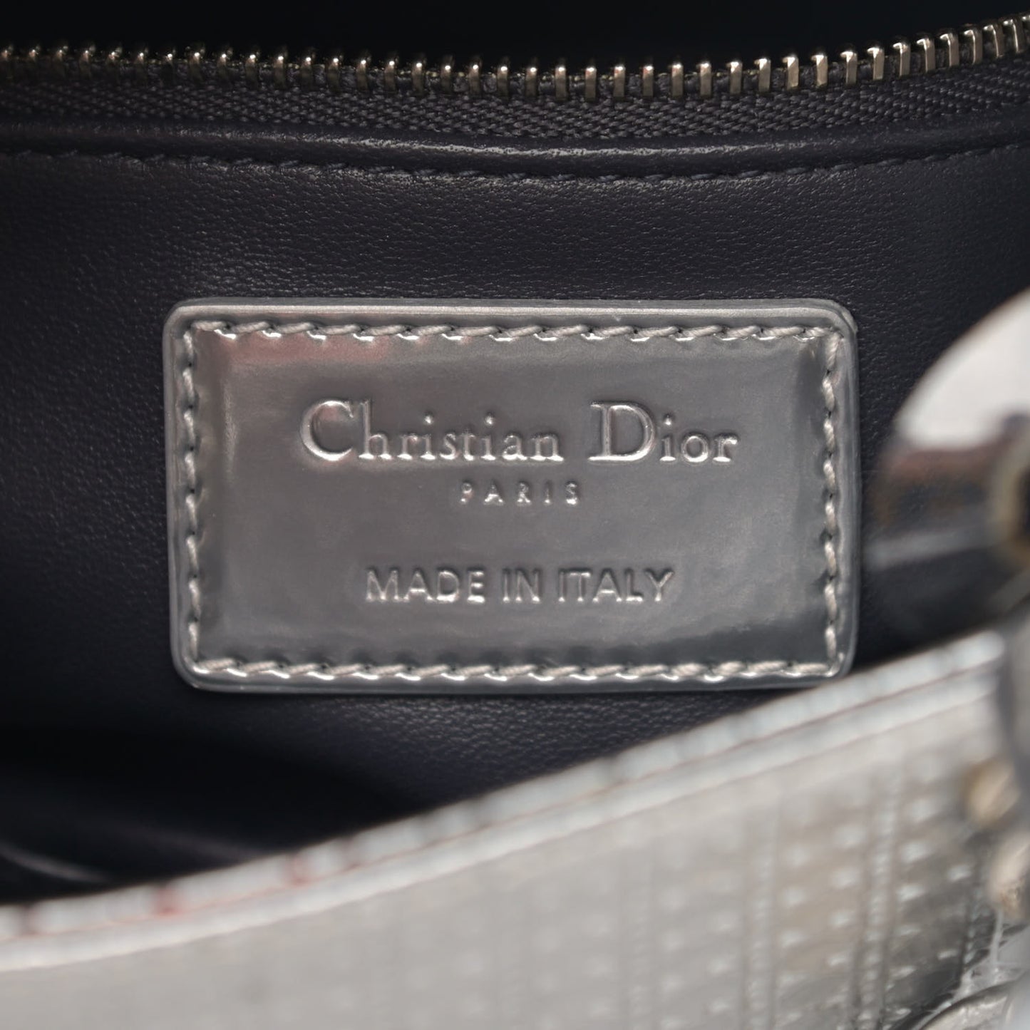 Metallic Patent Micro-Cannage Mini Lady Dior Silver