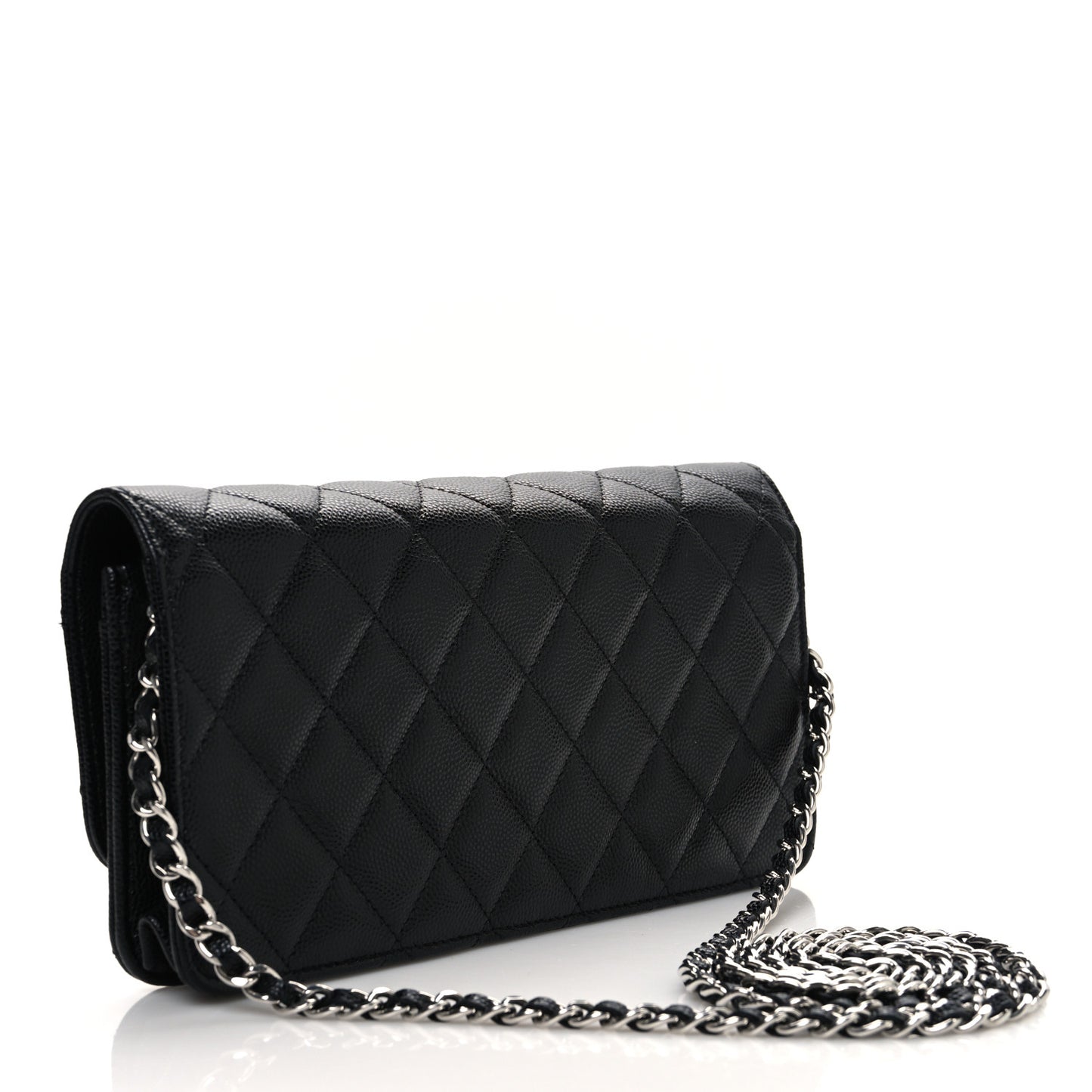 Caviar Quilted Coco Chanel Logo Clutch With Chain Flap Black