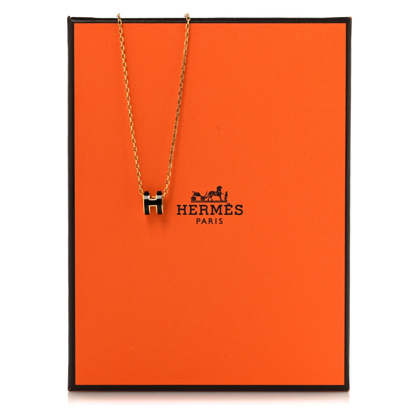 Lacquered Gold Mini Pop H Pendant Necklace Black